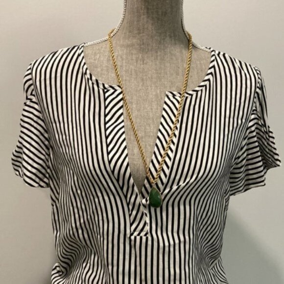 Bcbg White/Black Striped Silk Short Sleeve Blouse tunic - Picture 5 of 15
